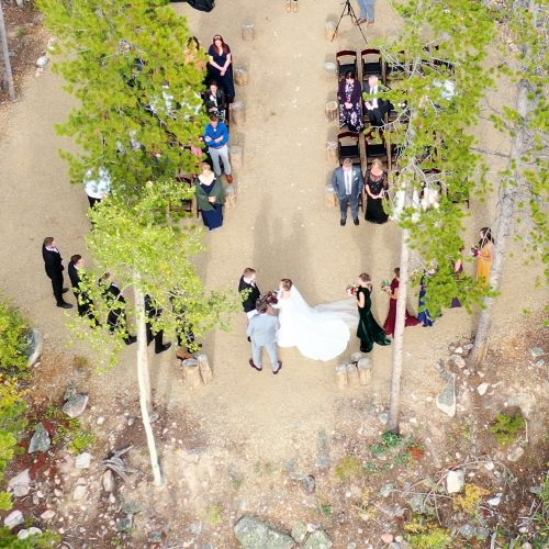 Overhead view of the forest grove wedding ceremony area
