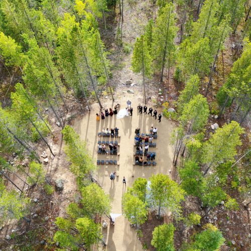 Overhead view of the forest grove wedding ceremony area